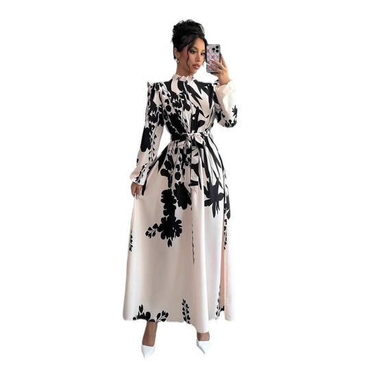 Damen Maxikleid mit floralen Mustern und raffinierten Volants EB