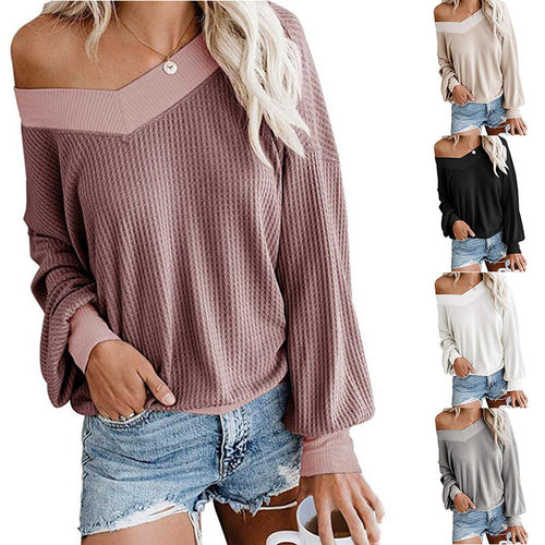 Damen lässiger Pullover mit asymmetrischem Ausschnitt und voluminösen Ärmeln EB