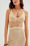Damen Maxikleid mit raffiniertem Netzdesign und hohem Schlitz EB