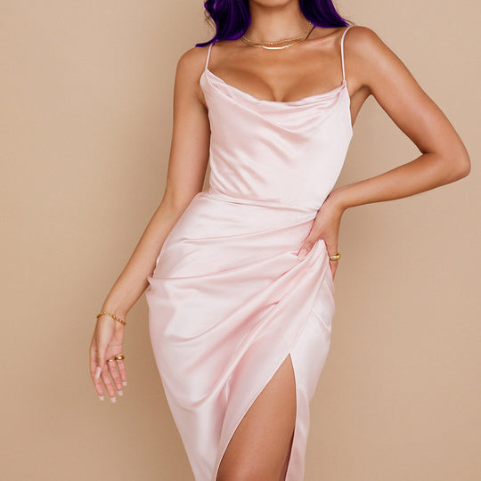 Damen elegantes Wickelkleid mit tiefem V-Ausschnitt und asymmetrischem Saum EB