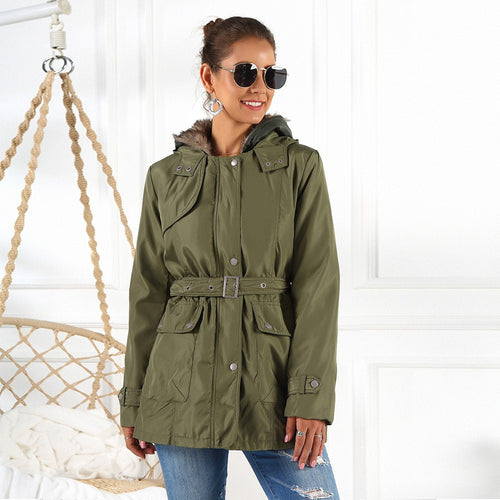 Damen Outdoor Parkajacke mit verstellbarem Kordelzug und abnehmbarer Kapuze EB