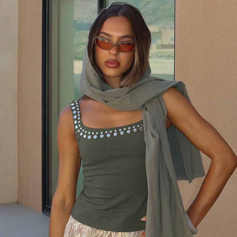 Damen Trägertop mit eleganter Steinanbringung und quadratischem Ausschnitt EB