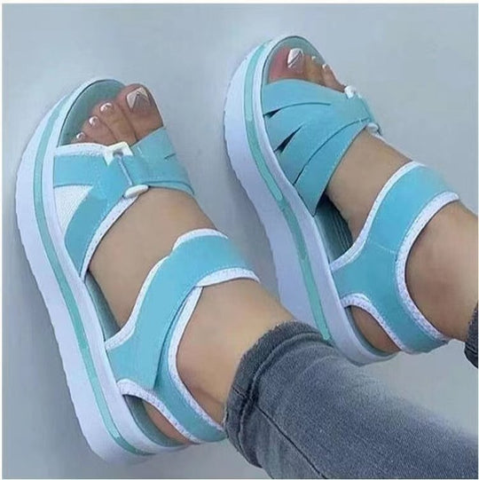 Damen  sportliche Keil-Sandalen mit verstellbaren Klettverschlüssen und gepolstertem Komfort-Fußbett EB