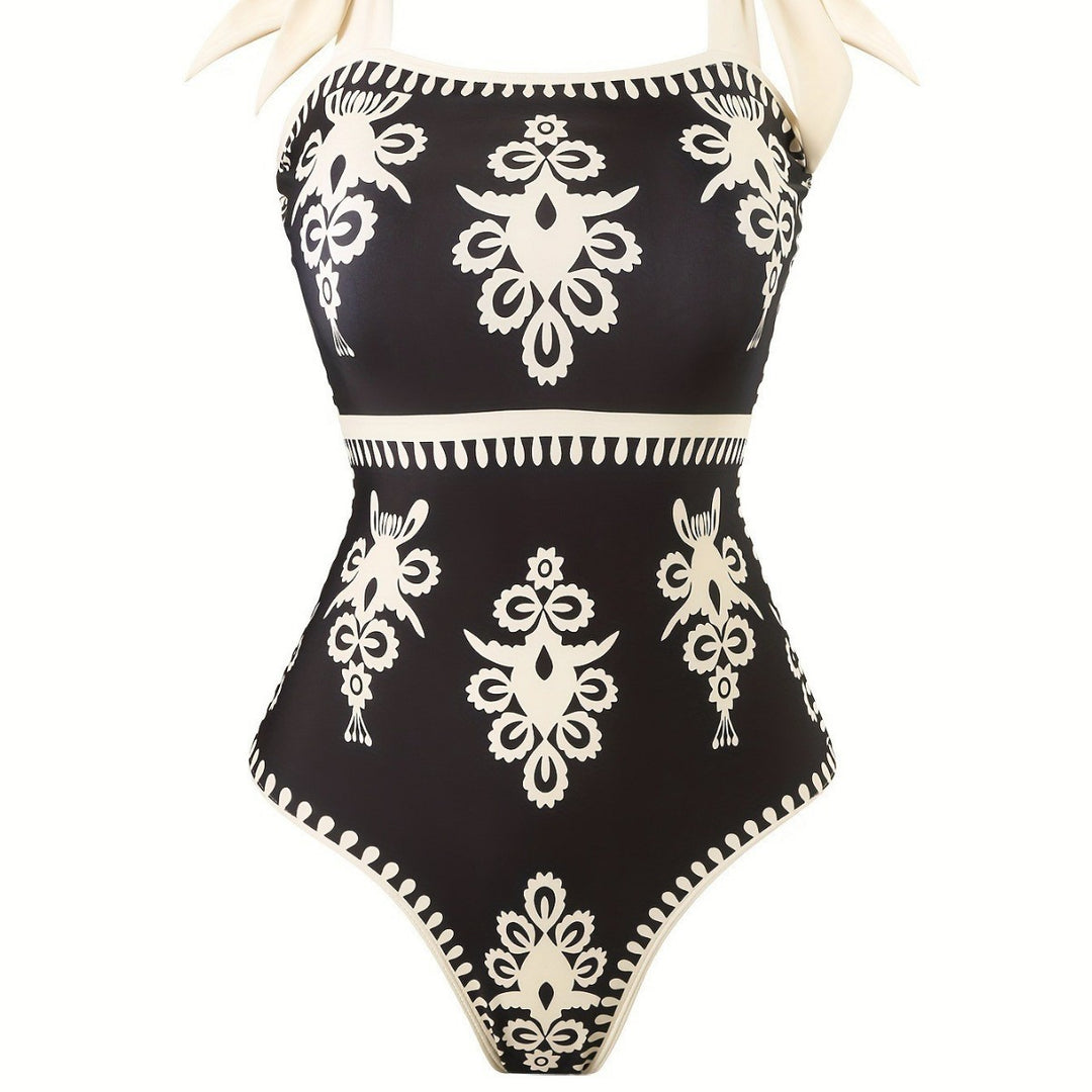 Damen eleganter Badeanzug mit verstellbaren Trägern und modischem Wickelrock EB
