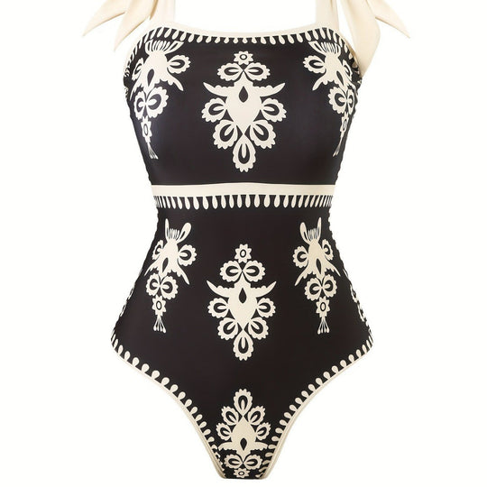Damen eleganter Badeanzug mit verstellbaren Trägern und modischem Wickelrock EB
