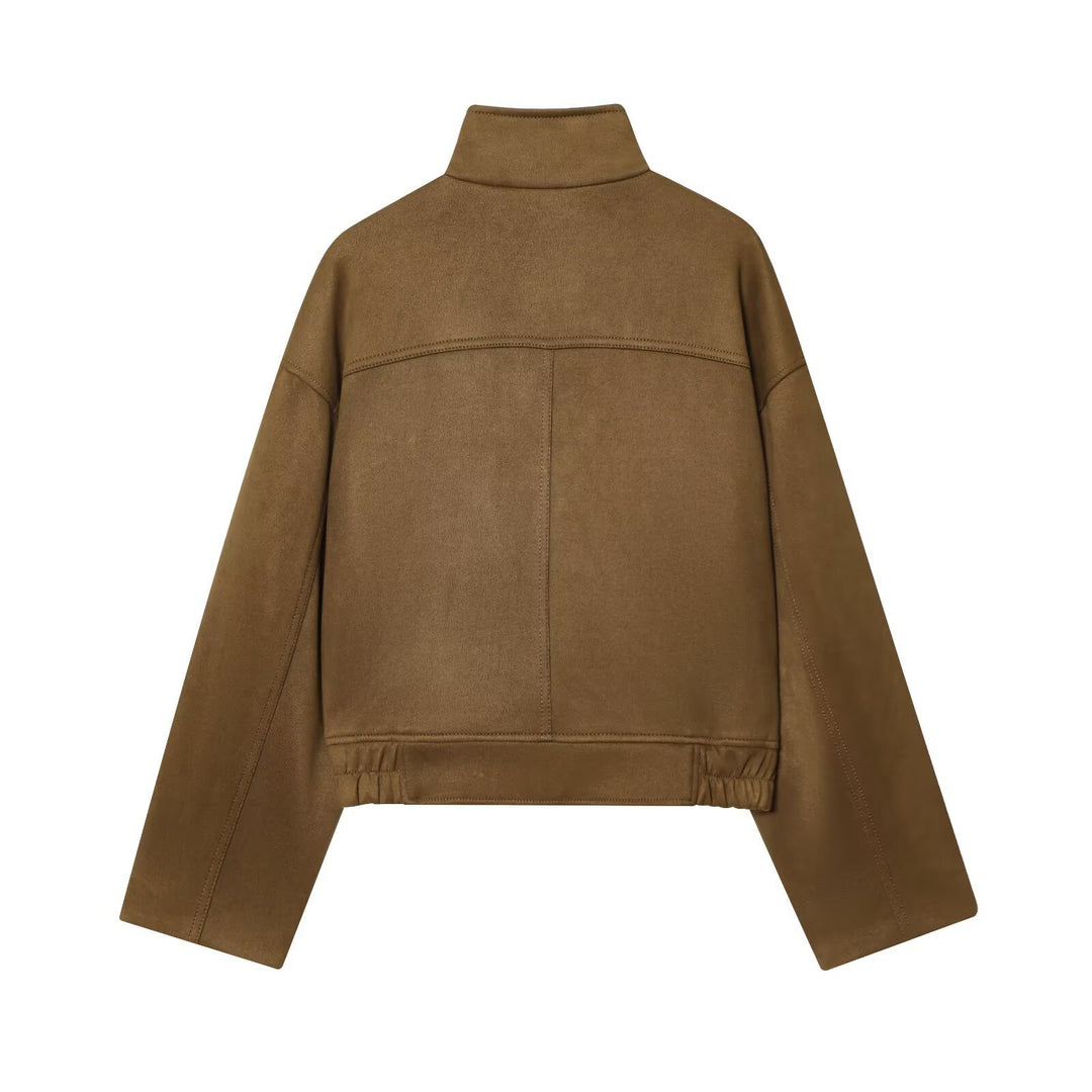 Damen moderne Utility-Jacke mit hochgeschlossenem Kragen und praktischen Taschen EB