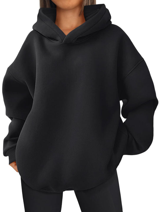 Damen nan kastiger Kapuzenpullover mit doppellagiger Kapuze, überschnittener Schulter und längerem Rückenteil EB