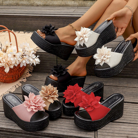 Damen Wedge-Pantoletten mit floralem Design und rutschfester Sohle EB