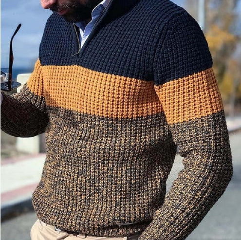 Herren Strickpullover mit strukturierter Oberfläche und halben Reißverschluss EB