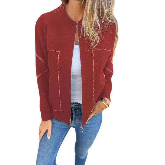 Damen Strickjacke mit eleganten Zipper-Details und feinem Strukturmuster EB