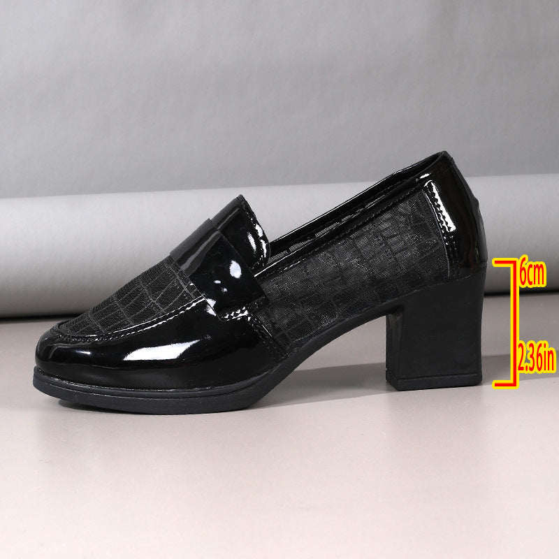 Damen Elegante und modische Ballerinas mit glänzender Oberfläche und komfortablem Blockabsatz EB