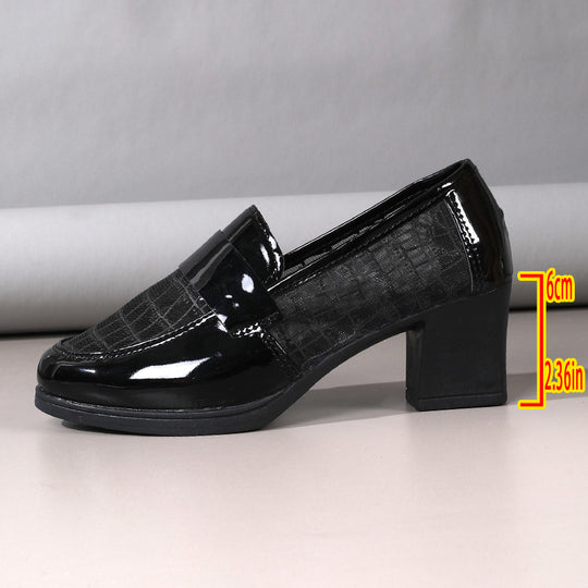 Damen Elegante und modische Ballerinas mit glänzender Oberfläche und komfortablem Blockabsatz EB