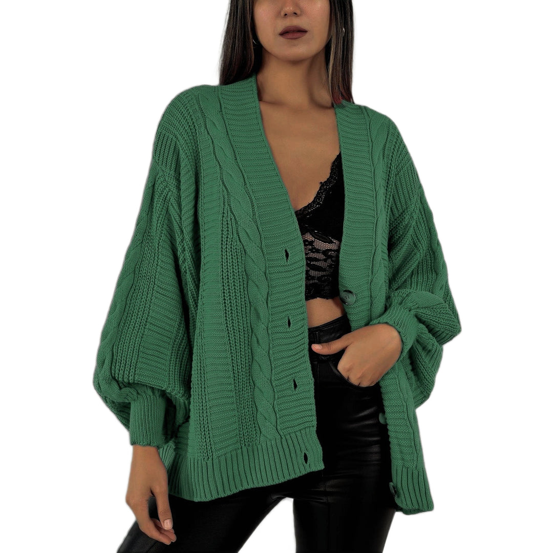 Damen Grobstrick-Cardigan mit großen Knopfdetails und voluminösen Ärmeln EB