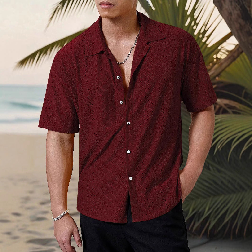 Herren Kurzarmhemd mit strukturiertem Design und atmungsaktivem Material EB