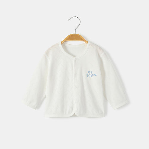 Unisex nan soft organische Baumwolle Snap-Front strukturierte Babystrickjacke mit gesticktem Teddy EB