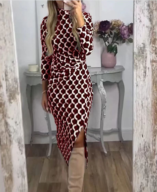 Damen Maxikleid mit grafischem Druck und seitlichem Schlitz EB