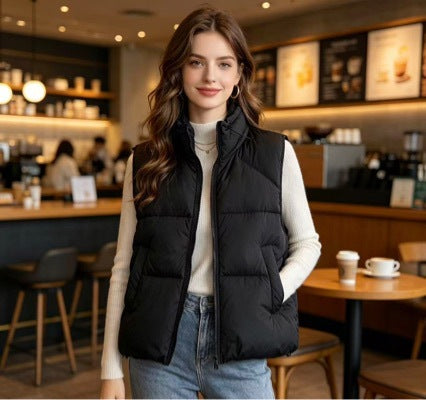 Damen nan kurzer wattierter Pufferjacke mit hohem Stehkragen und praktischen Eingrifftaschen EB
