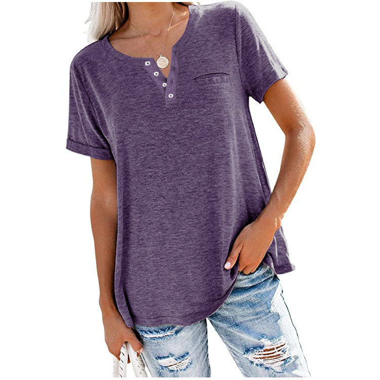 Damen hochwertiges T-Shirt mit Knopfdetail und lockerem Schnitt EB