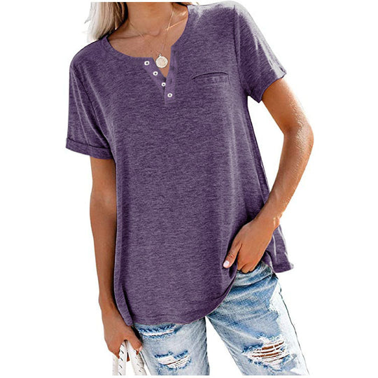 Damen hochwertiges T-Shirt mit Knopfdetail und lockerem Schnitt EB