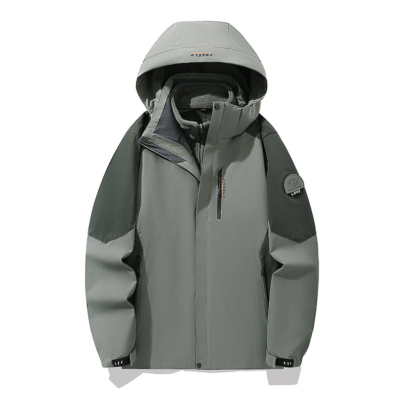 Herren wasserdichte dreiteilige Winterjacke mit abnehmbarer Kapuze und Fleece-Innenjacke EB