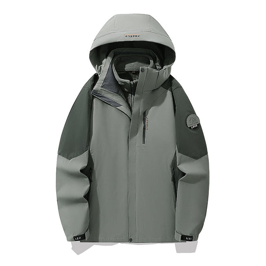 Herren wasserdichte dreiteilige Winterjacke mit abnehmbarer Kapuze und Fleece-Innenjacke EB
