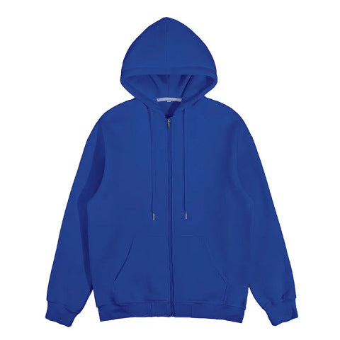 Unisex nan minimalistischer Zip-Hoodie aus schwerer Baumwollmischung mit Kängurutaschen und gerippten Bündchen EB