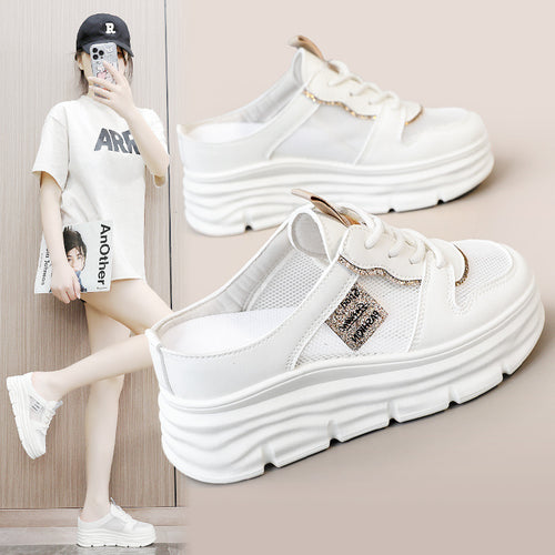 Damen Plattform Sneaker mit atmungsaktivem Mesh-Obermaterial und geräumiger Sohle EB