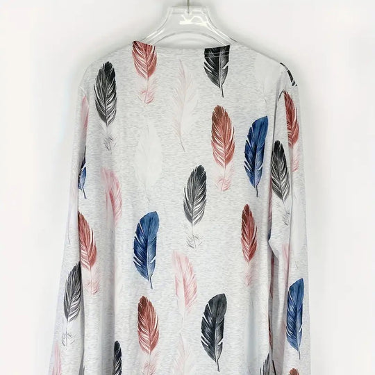 Damen lässige Longjacke mit einzigartigem Feder-Design und praktischen Taschen EB