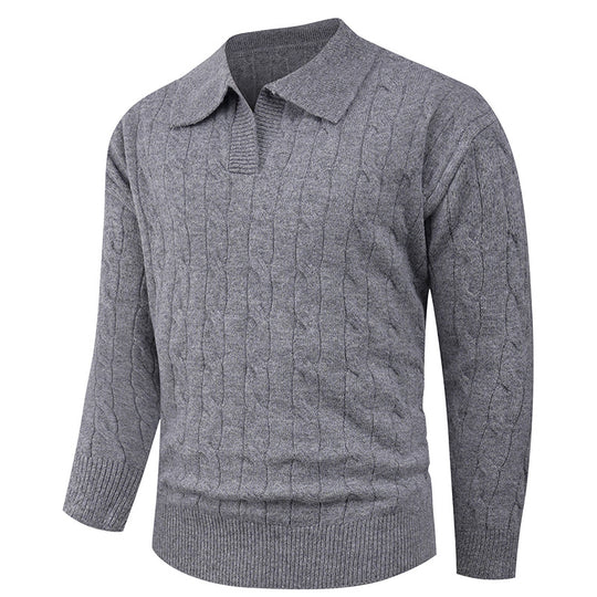 Herren Strickpullover mit modernem Zopfmuster und Polokragen EB
