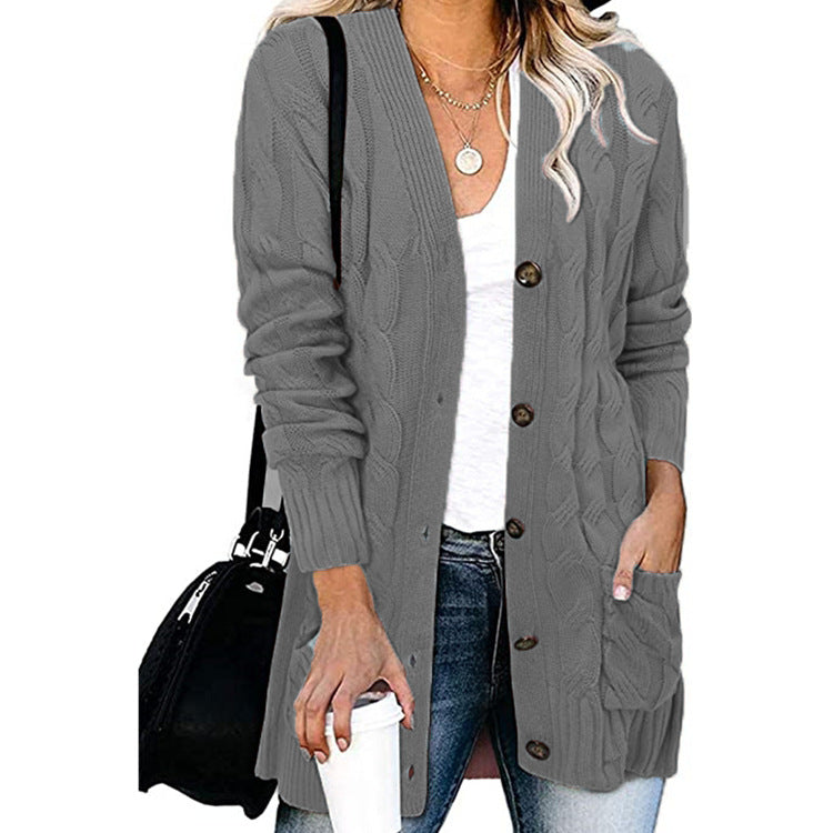 Damen Strickjacke mit kunstvollem Zopfmuster und praktischen Taschen EB