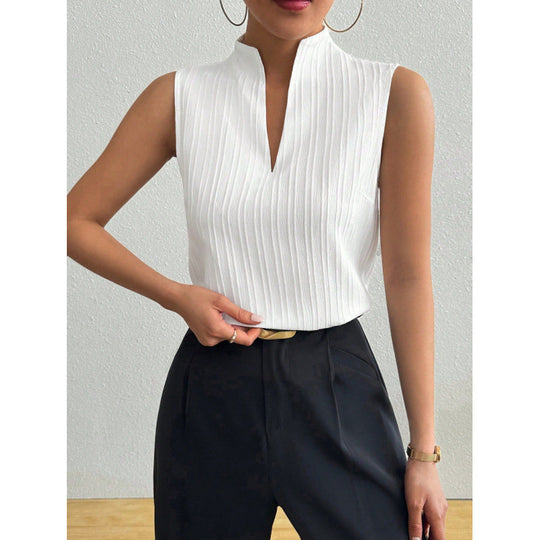 Damen Chicer Stehkragen-Top mit eleganter Rippstruktur EB