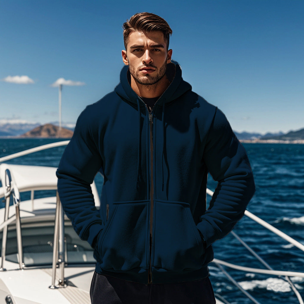 Herren gemütlicher Kapuzenpullover mit Reißverschluss und Taschen EB