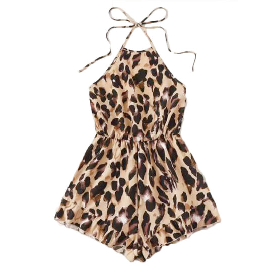 Damen Ärmelloser Jumpsuit mit tierischem Muster und Trägern EB