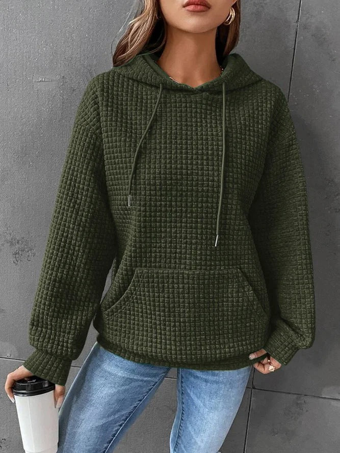 Damen lässiger Hoodie mit strukturierter Oberfläche und praktischer Kängurutasche EB