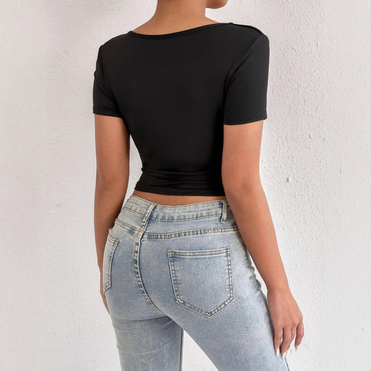 Damen Kurzarm-bodycon Oberteil EB