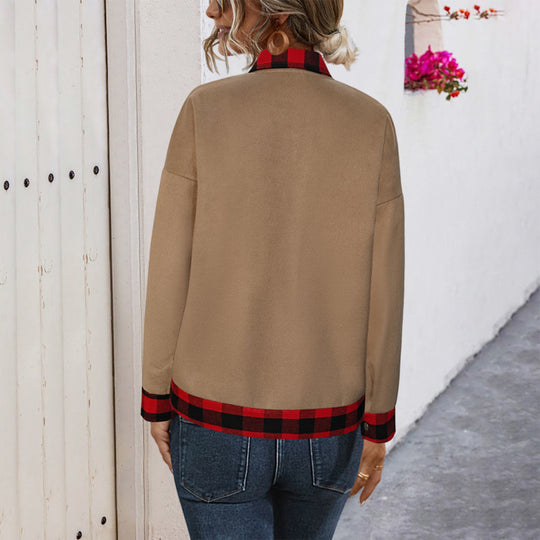 Damen trendige Hemdbluse mit Karomuster und geschmeidigem Material EB