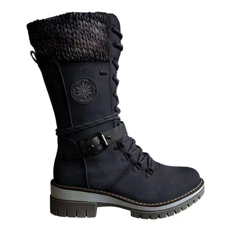 Damen nan hoher Schnürstiefel mit Strickbündchen, robuster Profilsohle und seitlichem Reißverschluss EB