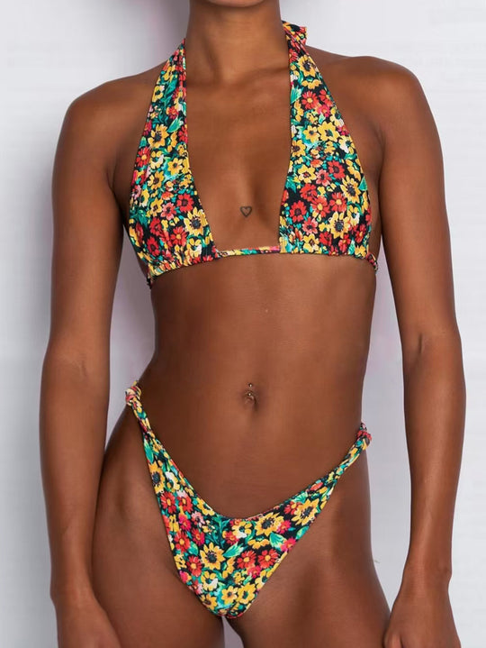 Damen Triangel-Bikini mit tiefem Ausschnitt und floralem Muster EB