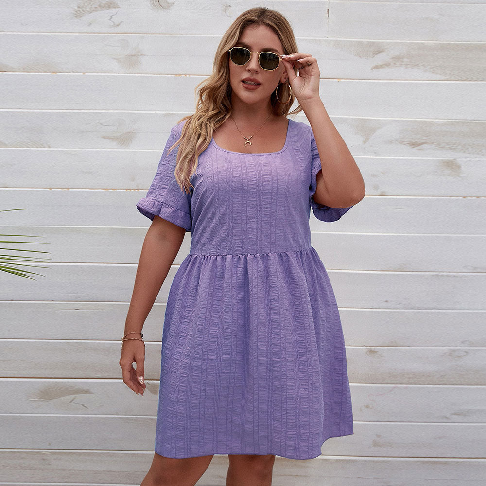 Damen lässiges Sommerkleid mit breiten Ärmeln und quadratischem Ausschnitt EB