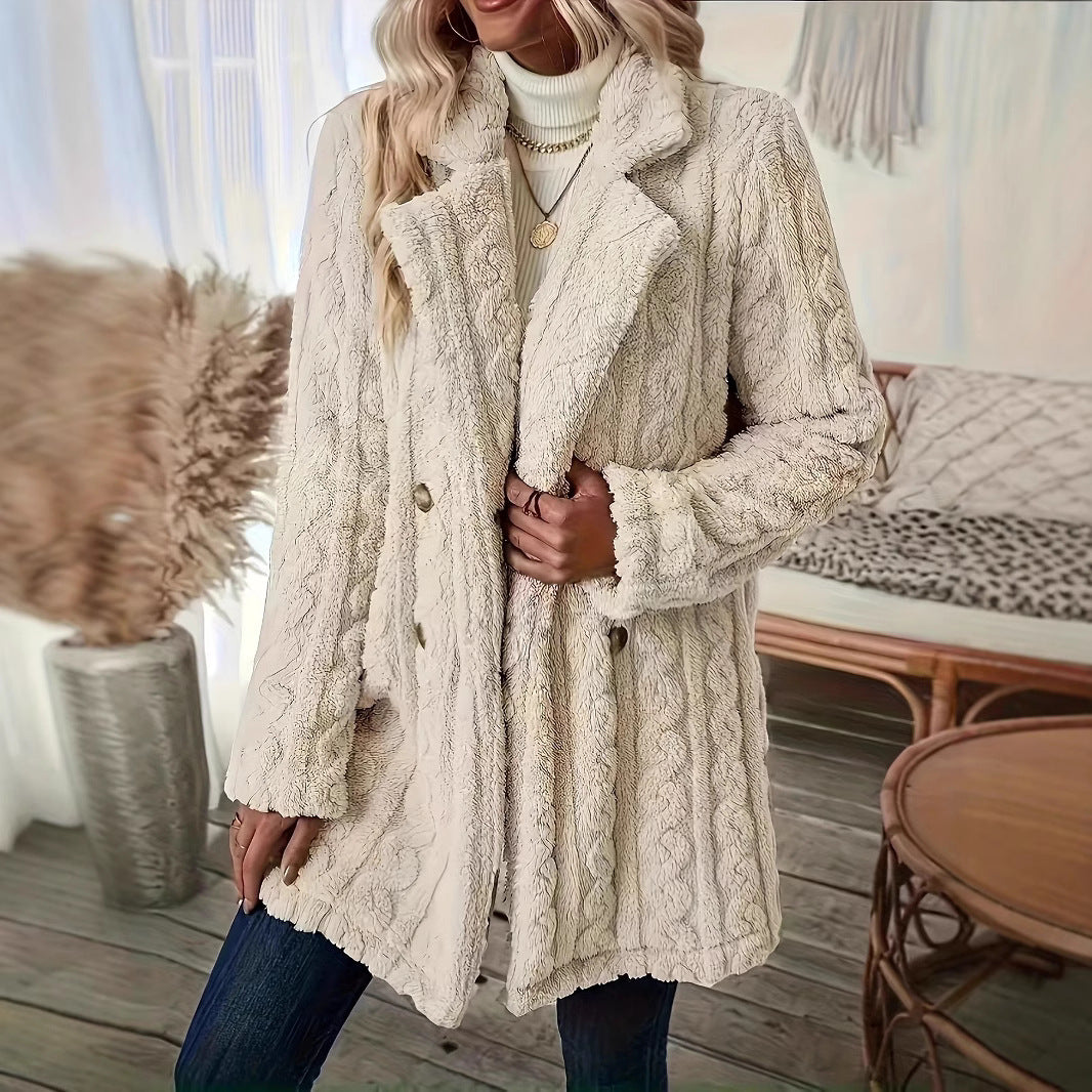 Damen Kuschelige Strickjacke mit doppelter Knopfverschluss und strukturierter Oberfläche EB