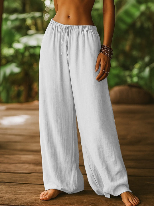 Damen Weit geschnittene Sommer-Hose mit elastischem Bund und Kordelzug EB