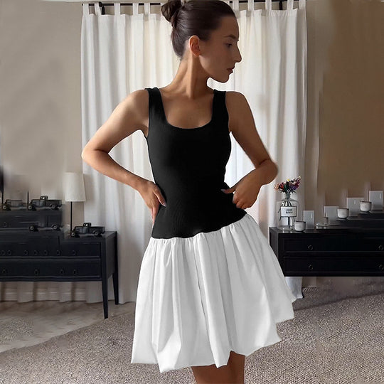 Damen Elegantes Trägerkleid mit Zierfalten und quadratischem Ausschnitt EB