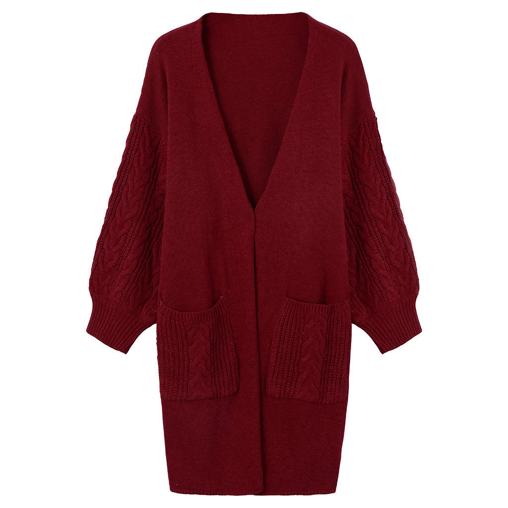 Damen Großer Strickcardigan mit voluminösen Ärmeln und praktischen Taschen EB