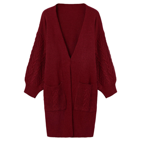 Damen Großer Strickcardigan mit voluminösen Ärmeln und praktischen Taschen EB