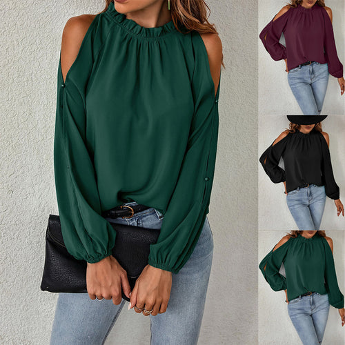 Damen Elegantes Oberteil mit schulterfreiem Design und voluminösen Ärmeln EB