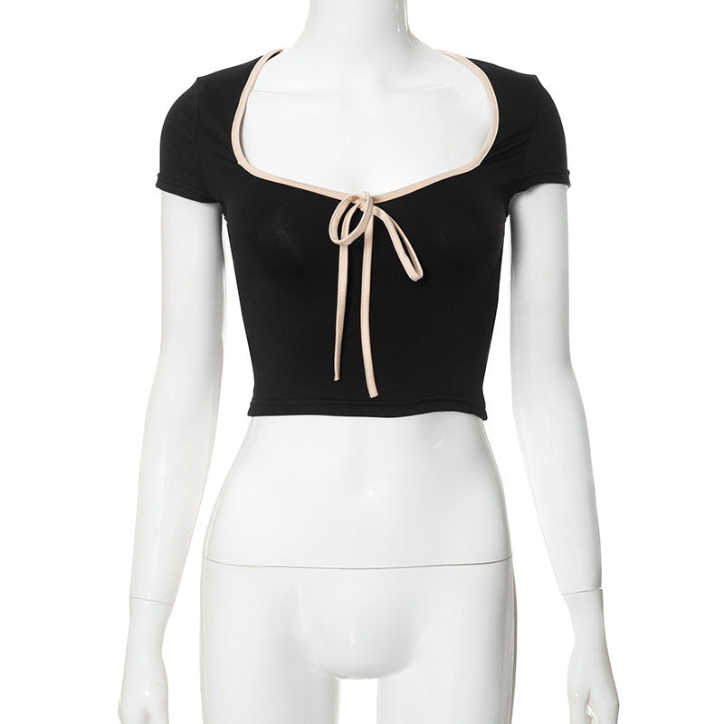 Damen cropped T-Shirt mit dekorativem Bindeband EB