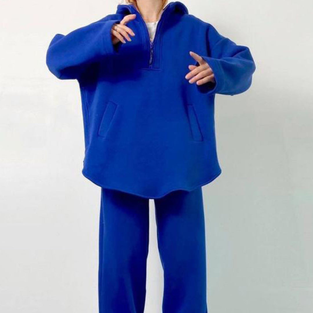 Damen Oversized Fleece-Set mit Stehkragen und seitlichen Taschen EB