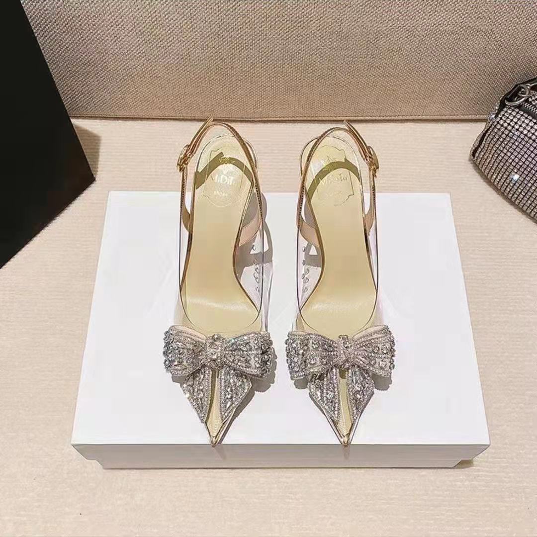 Damen Glamouröse Slingback-Pumps mit eleganter Schleifenverzierung und funkelnden Applikationen EB