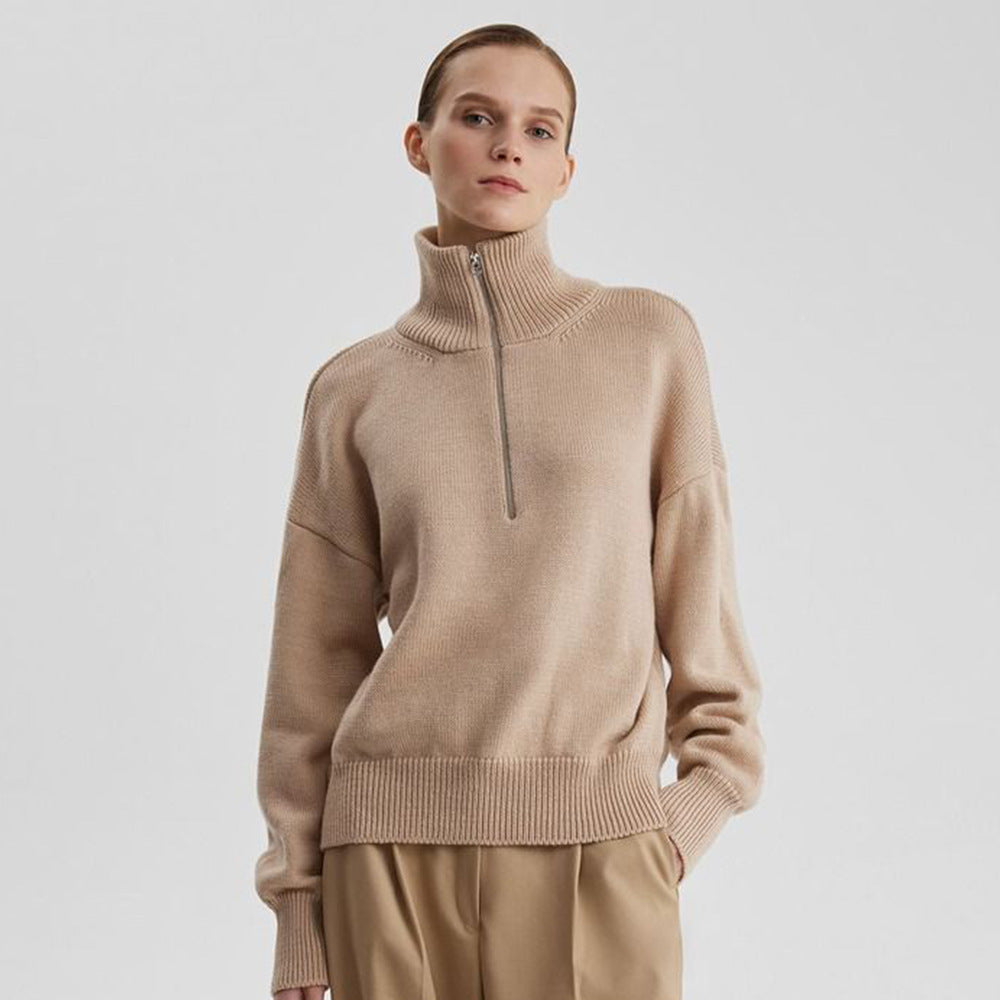 Damen Modischer Strickpullover mit hohem Kragen EB