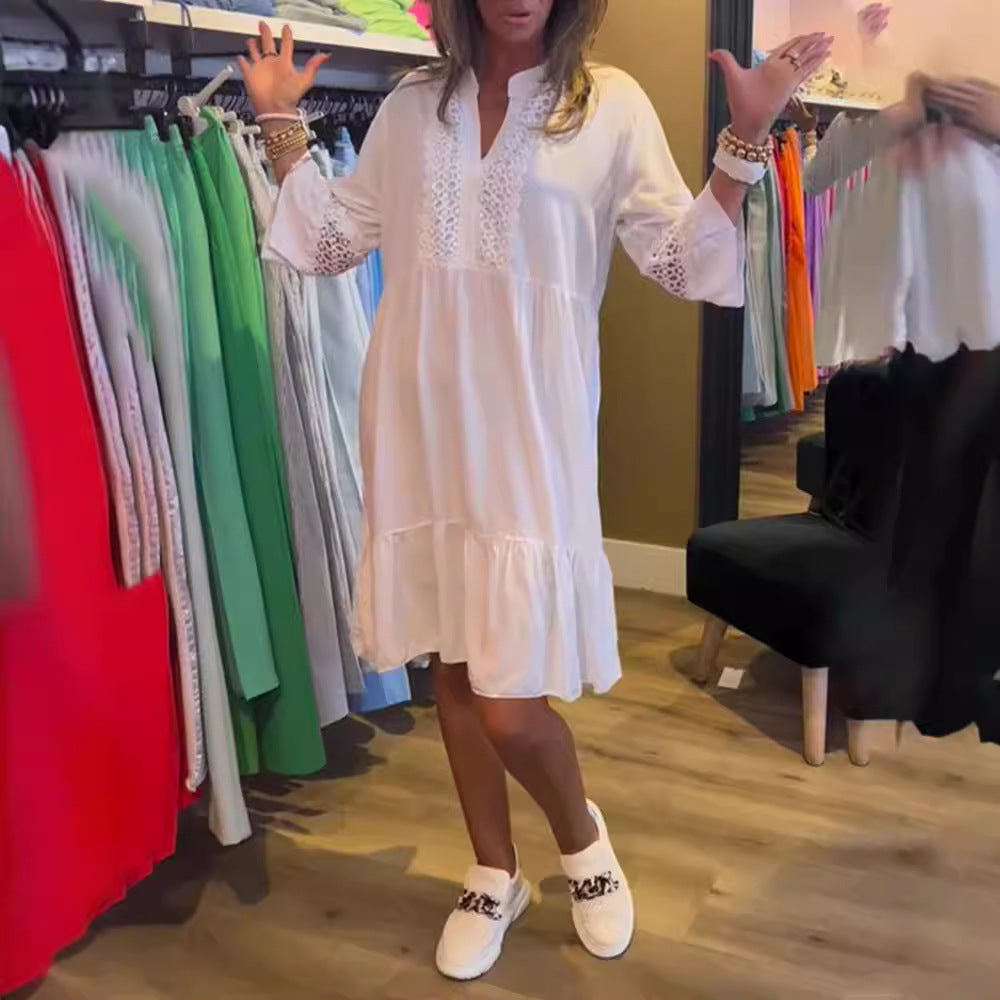 Damen lässiges Strandkleid mit Spitzenverzierungen und Taillenbetonung Heidi-Mode